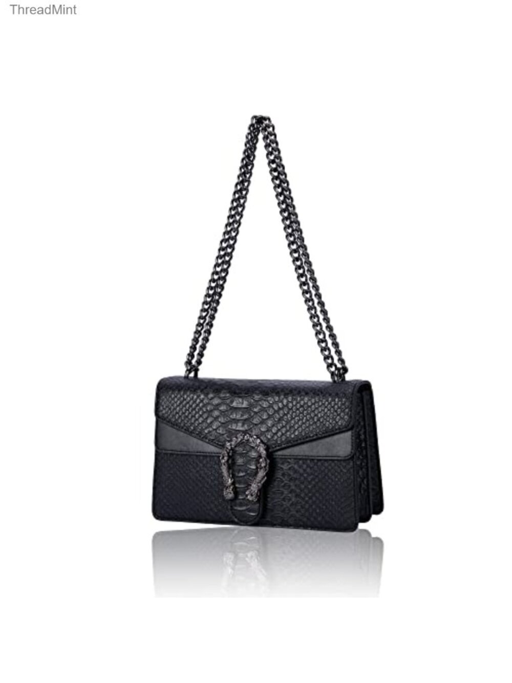 Vintage Snake Print PU Leather Crossbody Satchel Purse with Chain Strap